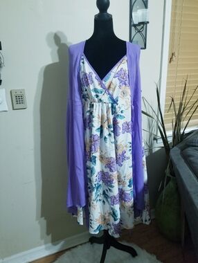 Rosegal Lavender Floral Tie-Front Chiffon Dress